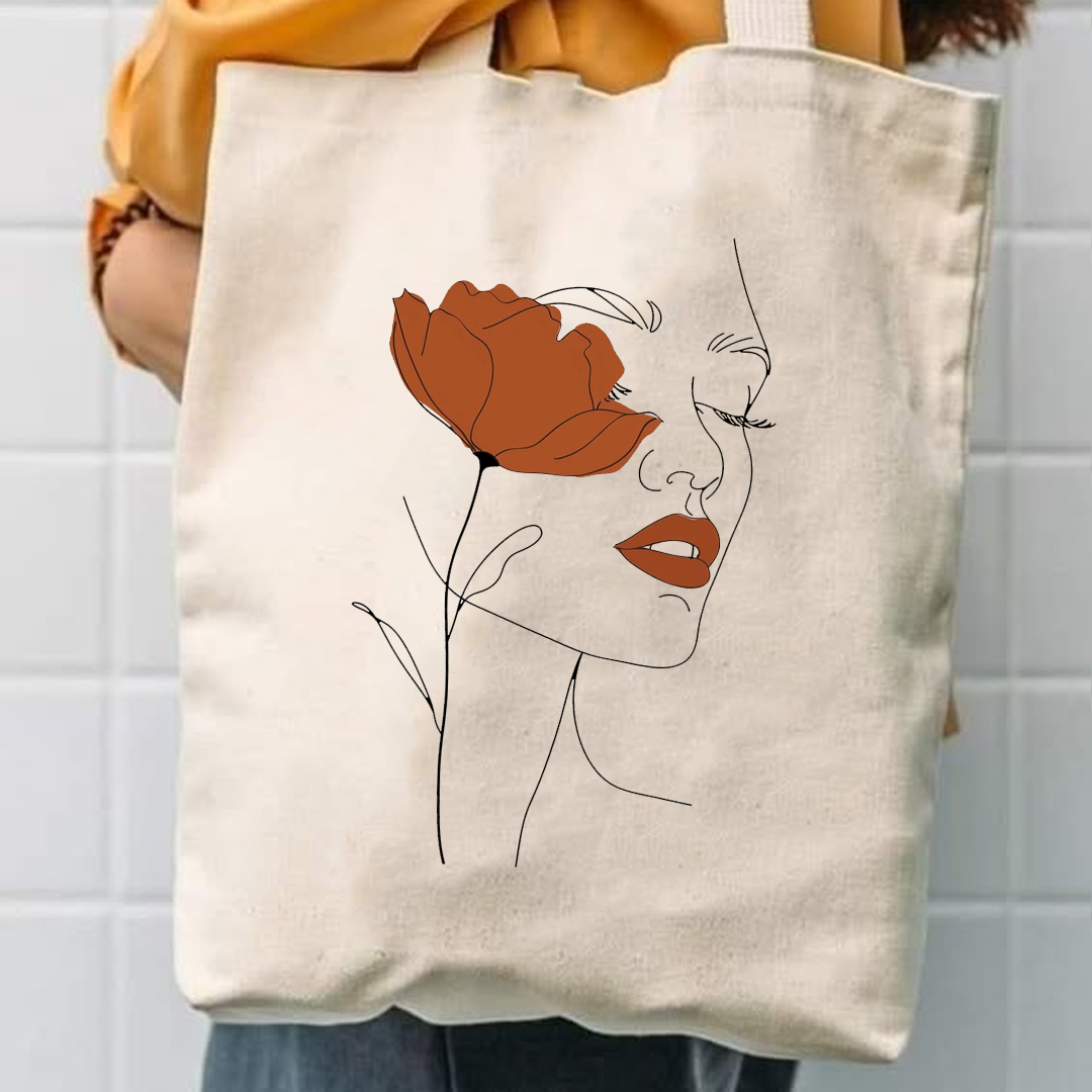 Orange flower canvas tote bag