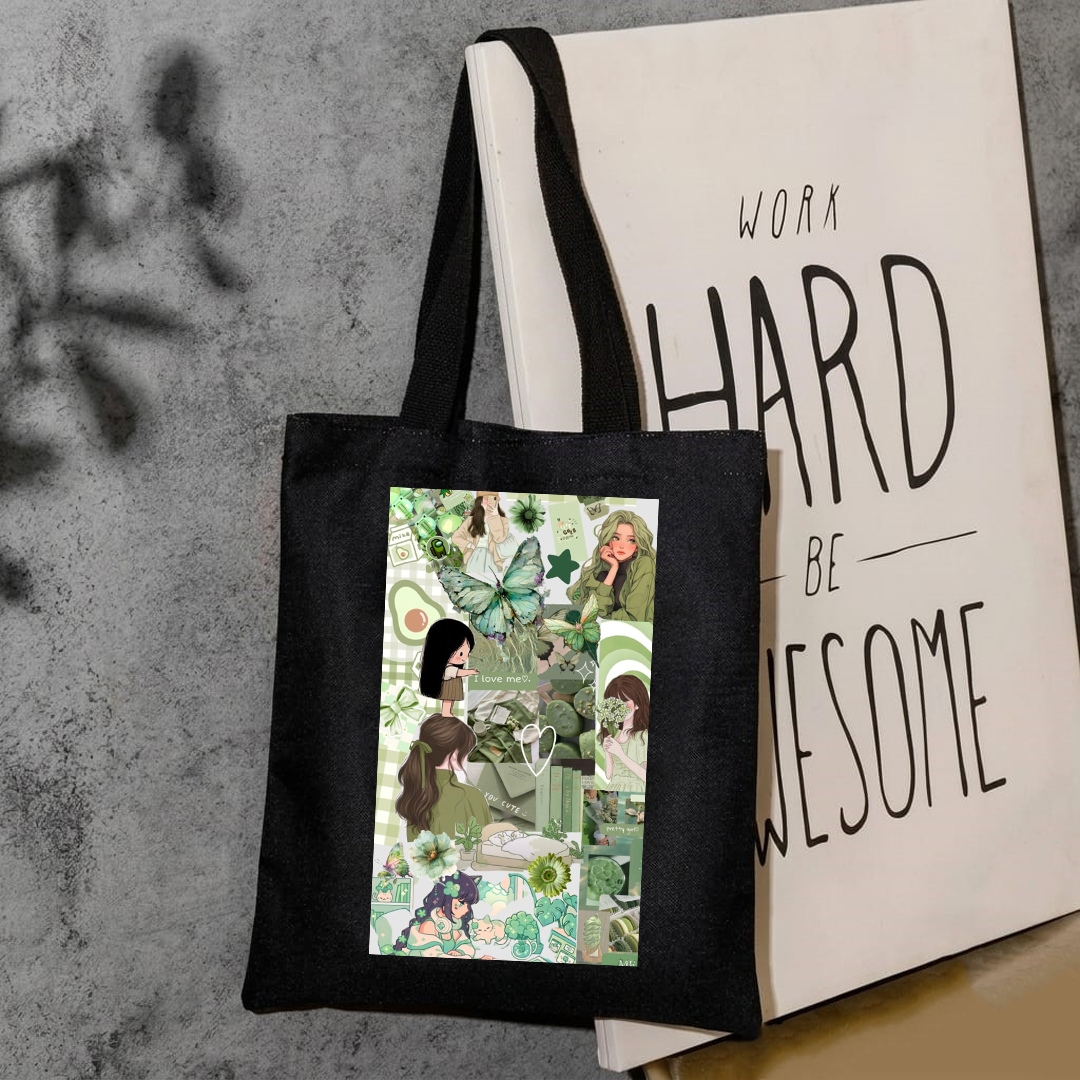 Aesthetic green collage tote bag