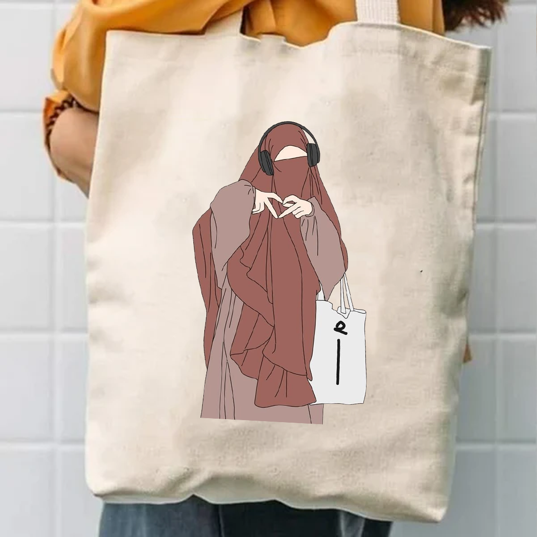 Hijab girl holding tote bag cute style tote bag