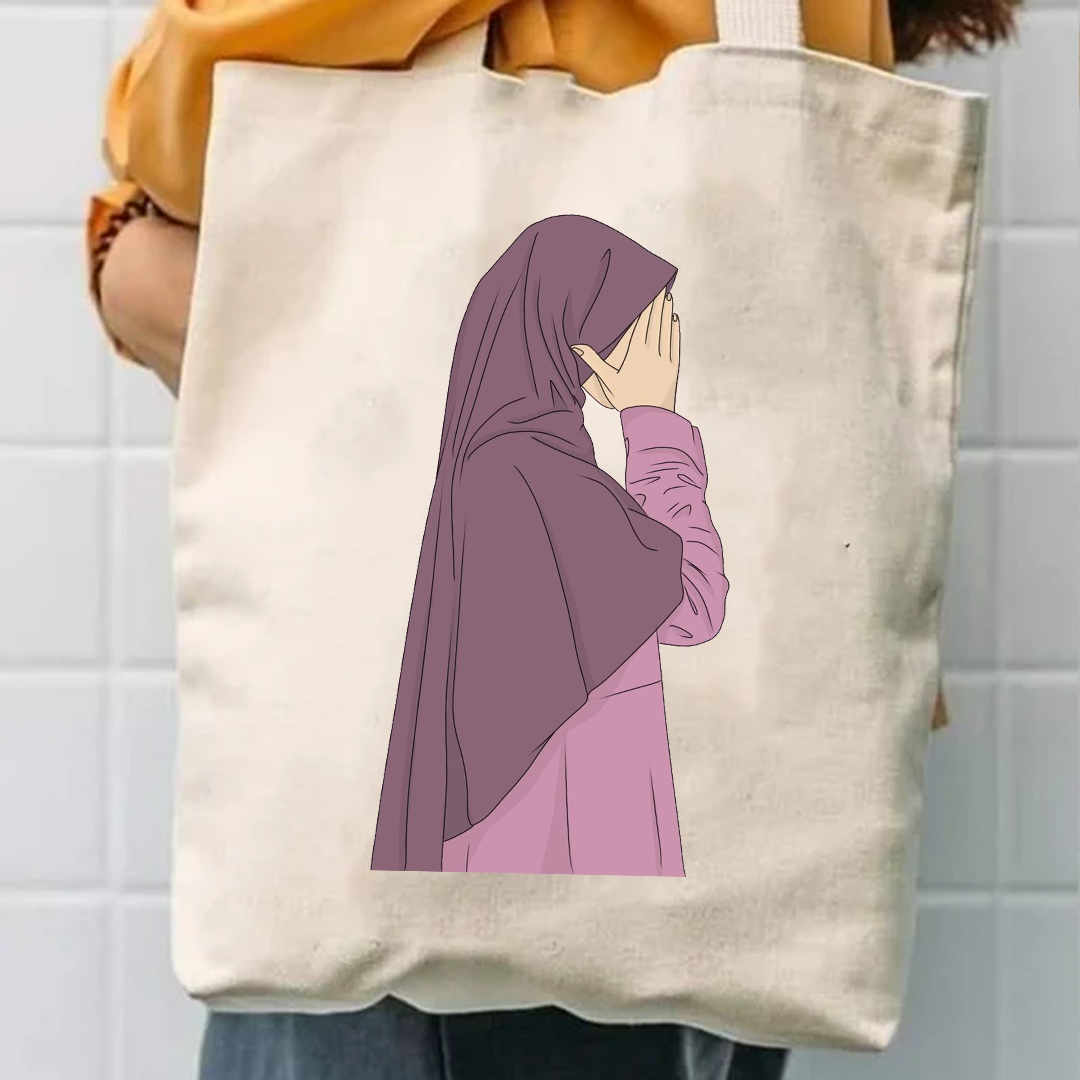 purple hijab girl tote bag