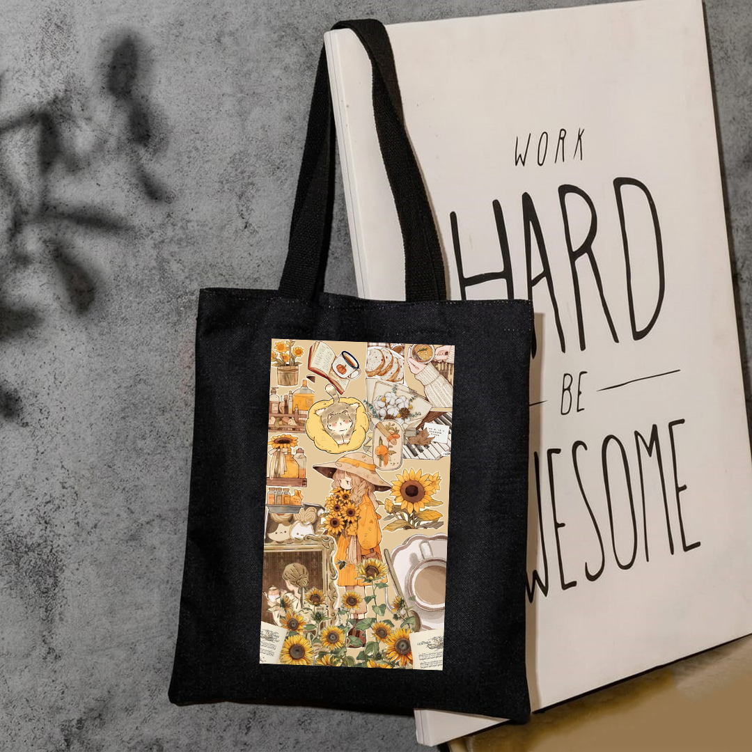 Aesthetic orange brown collage tote bag