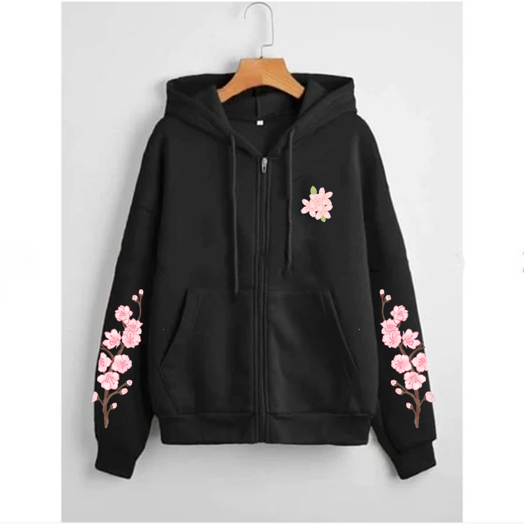 Blossom sleeves zipper hoodie