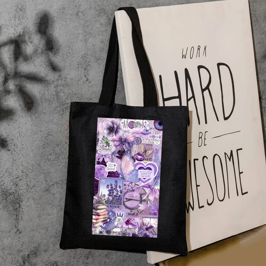 Purple aesthetic collage tote bag