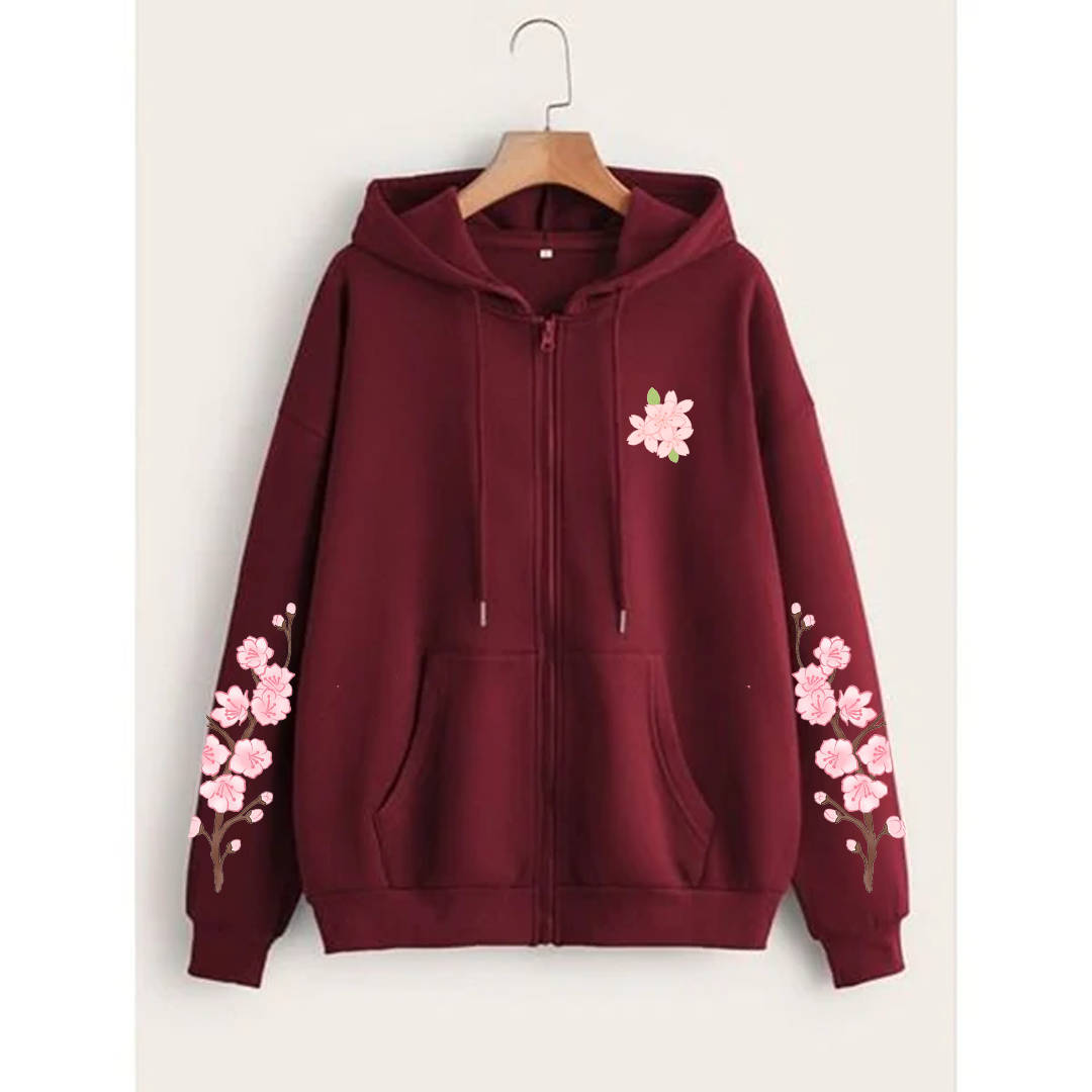 Blossom sleeves zipper hoodie