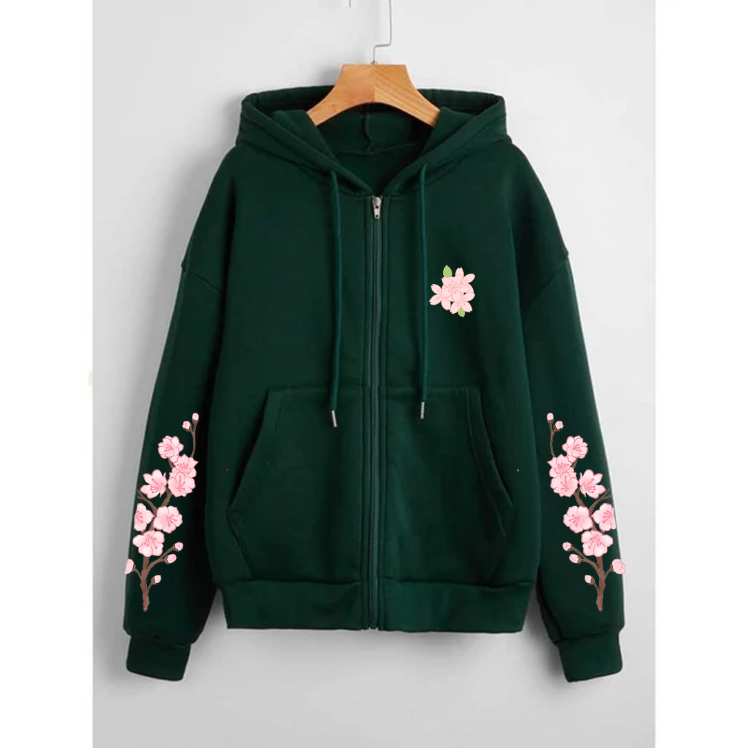 Blossom sleeves zipper hoodie