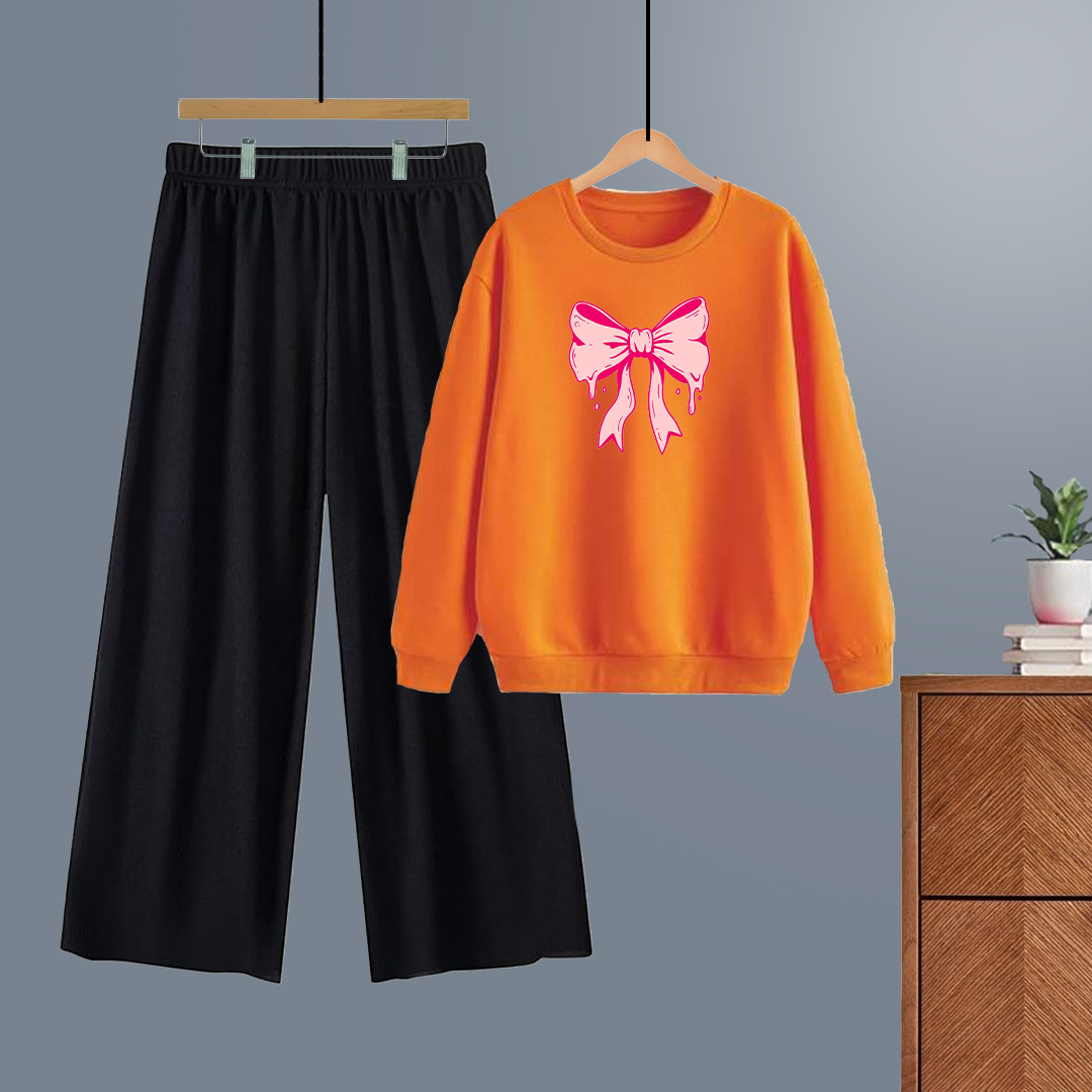 Winter tracksuit bow sweatshirt with free size flapper