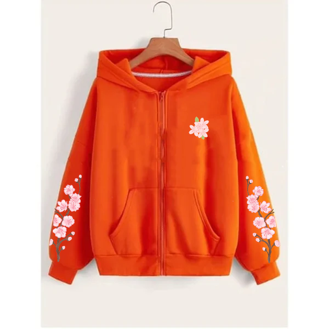 Blossom sleeves zipper hoodie