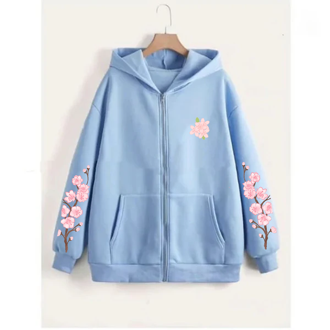 Blossom sleeves zipper hoodie