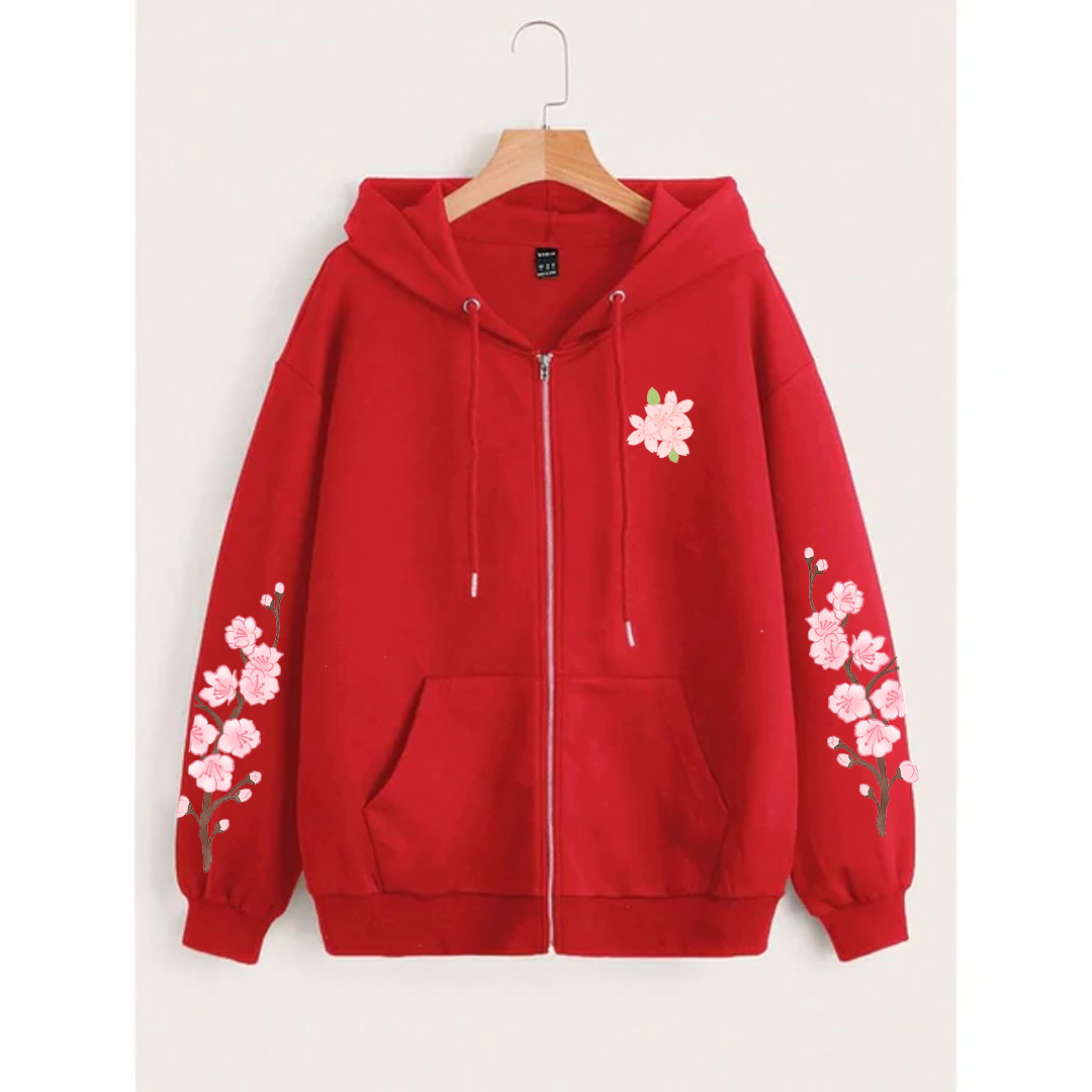 Blossom sleeves zipper hoodie