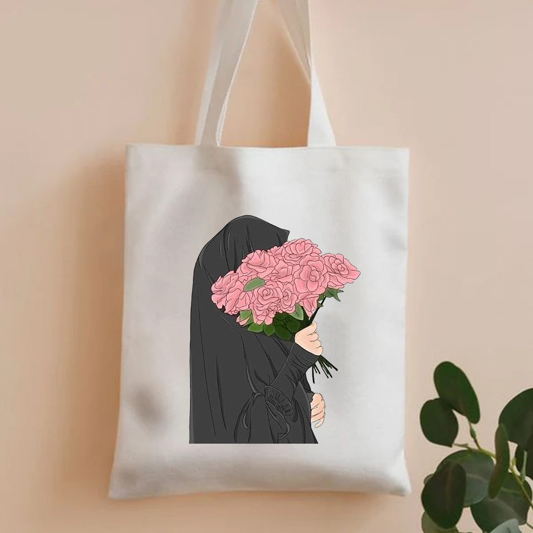 Rose bouquet hijab girl tote bag