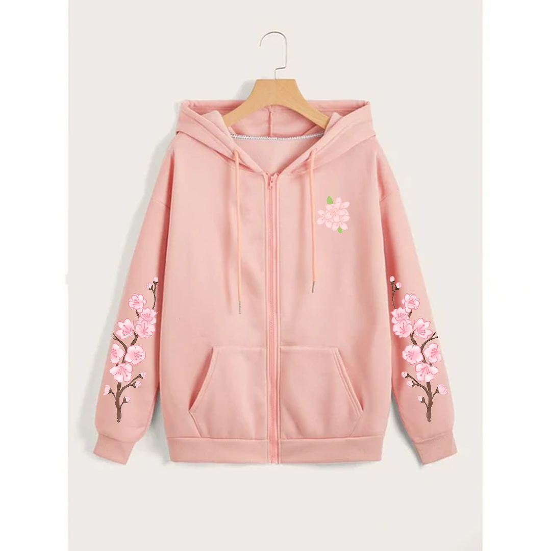 Blossom sleeves zipper hoodie