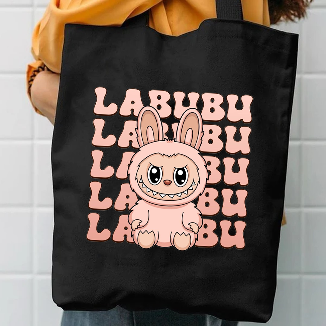 Pink labubu typo tote bag