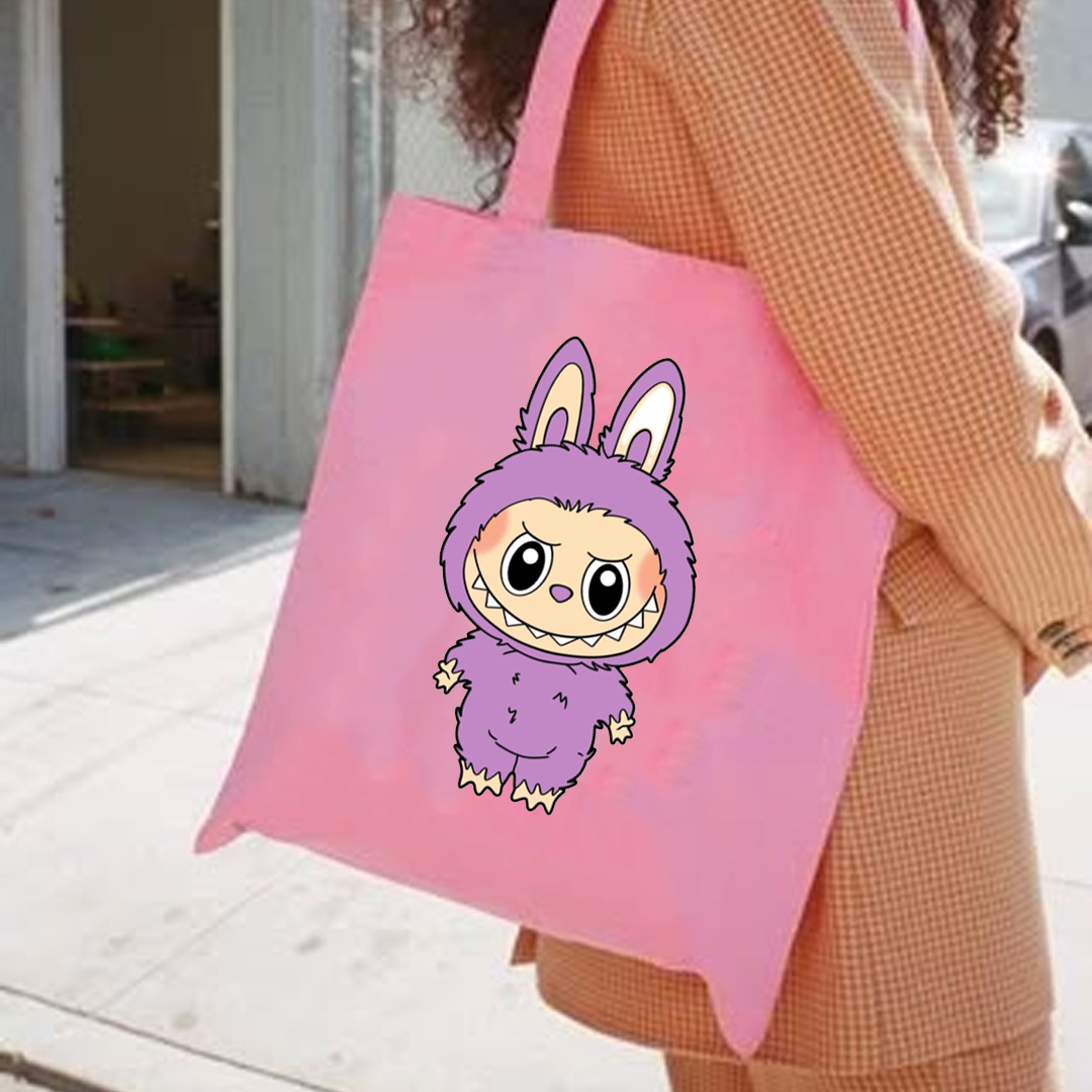 Purple labubu tote bag