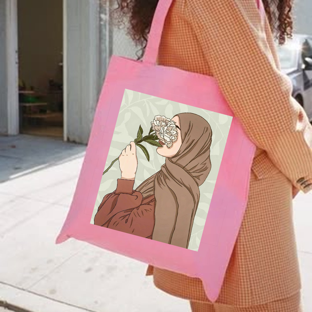 Brown hijab girl tote bag