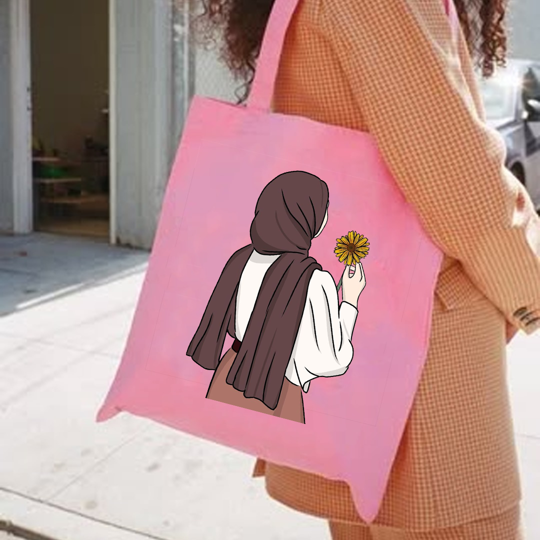 sunflower hijab girl tote bag
