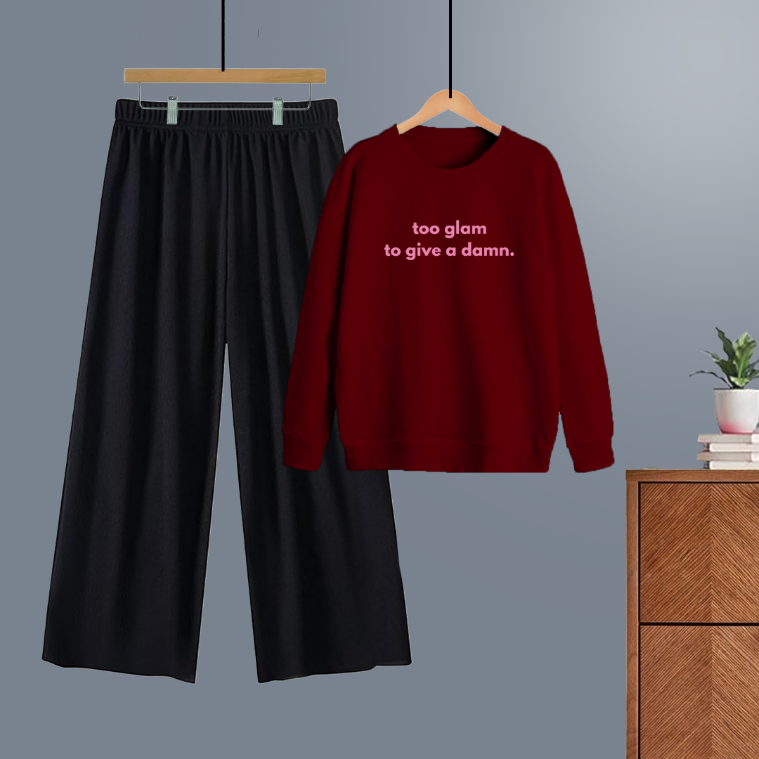 Winter tracksuit too glam do give a damn sweatshirt with free size flapper