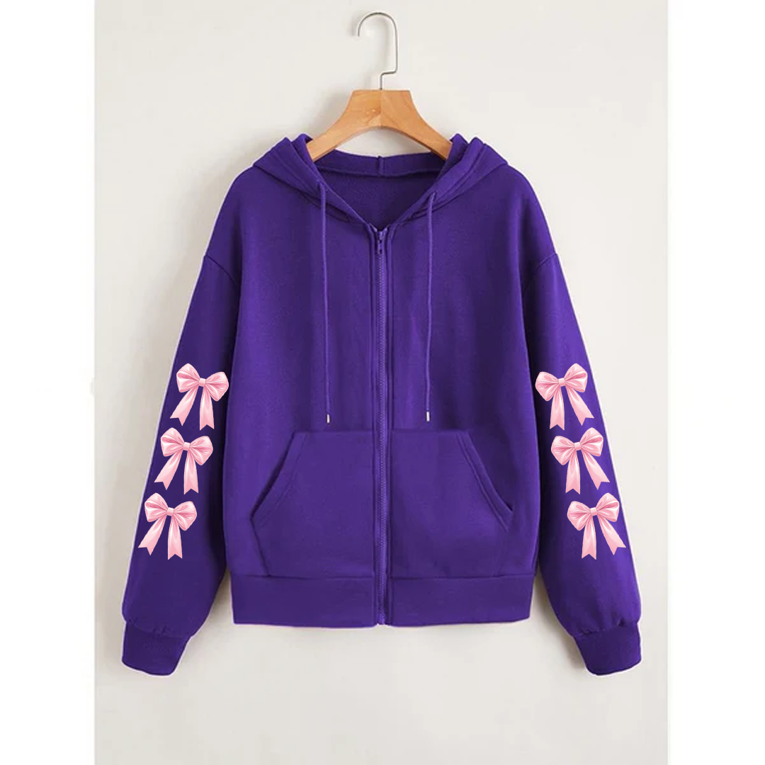 Bow sleeves zipper hoodie