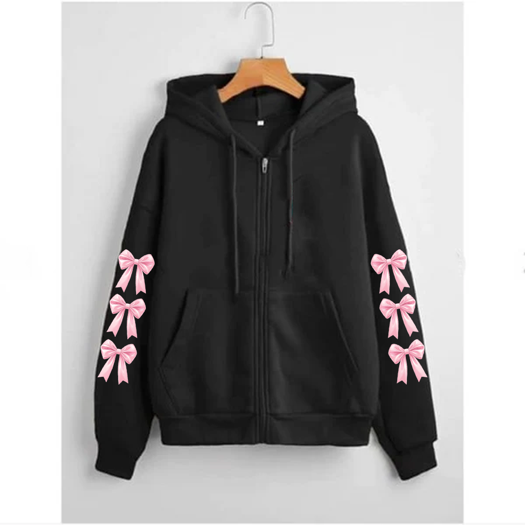 Bow sleeves zipper hoodie