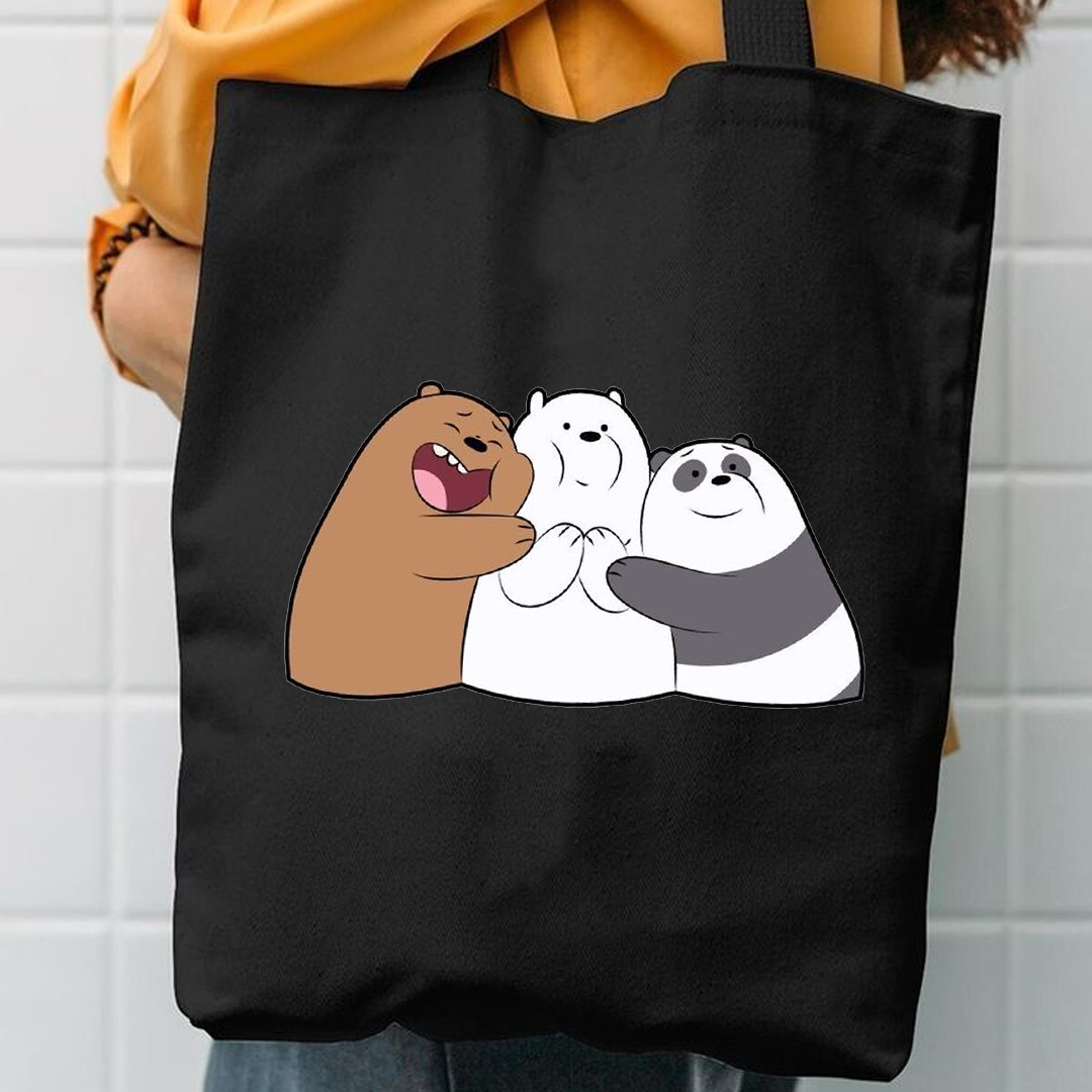 We Bare Bears Bear Stack Reusable Tote Bag – Grocery Shopping Bag, Licensed Cartoon Network Graphic