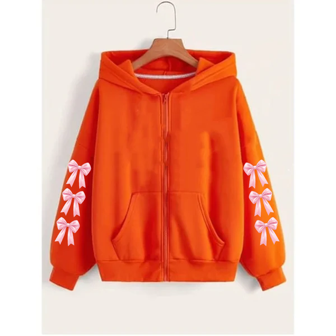 Bow sleeves zipper hoodie