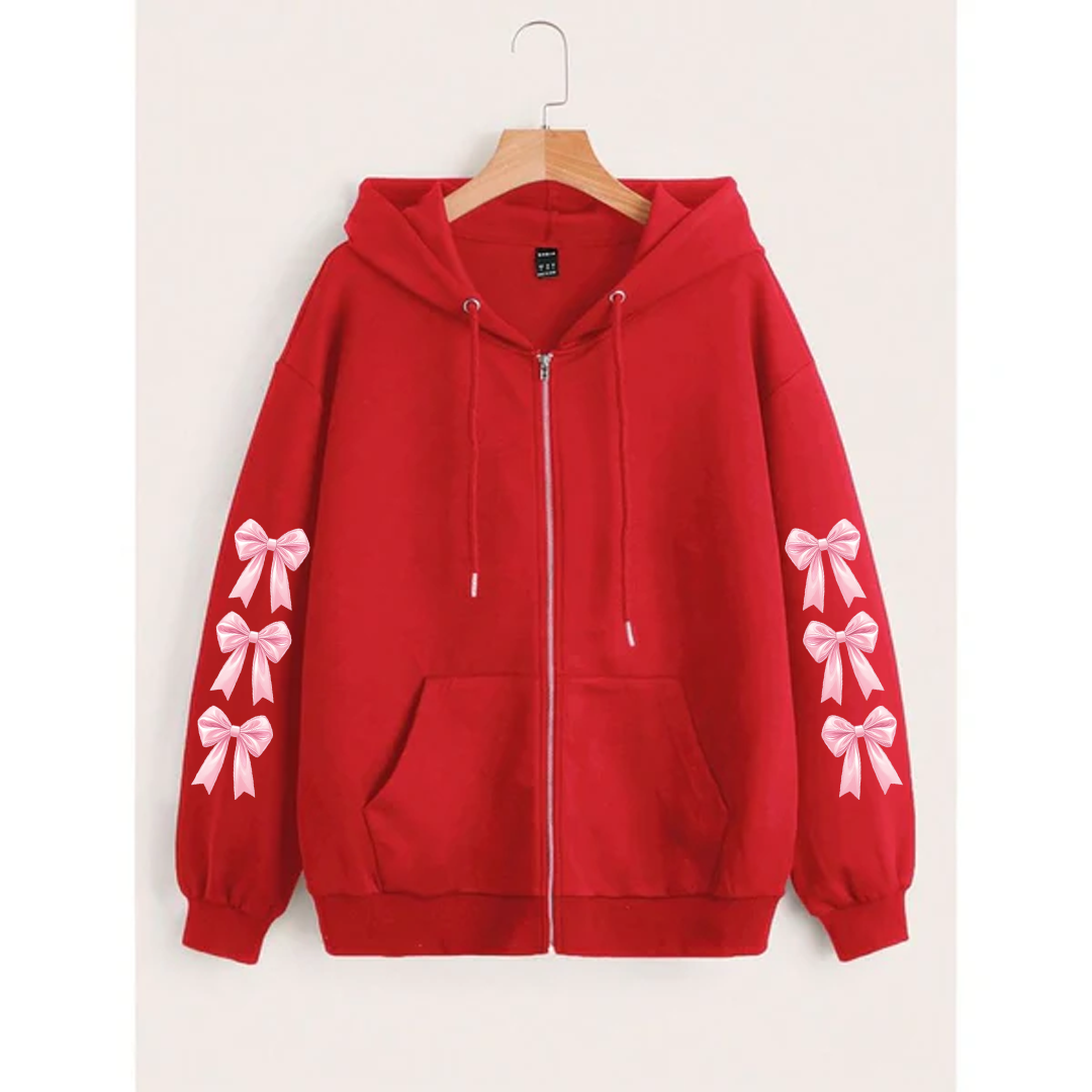 Bow sleeves zipper hoodie