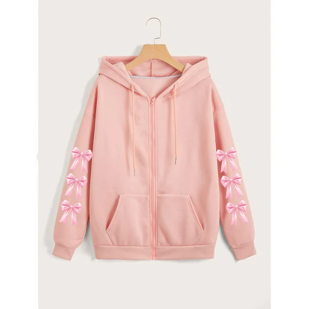 Bow sleeves zipper hoodie