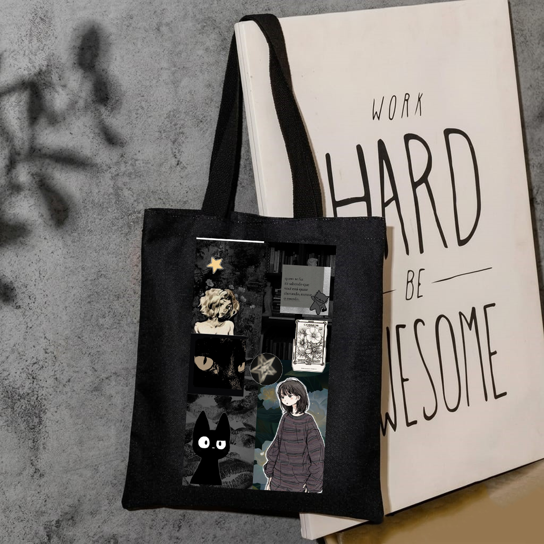 Black aesthetic anime tote bag