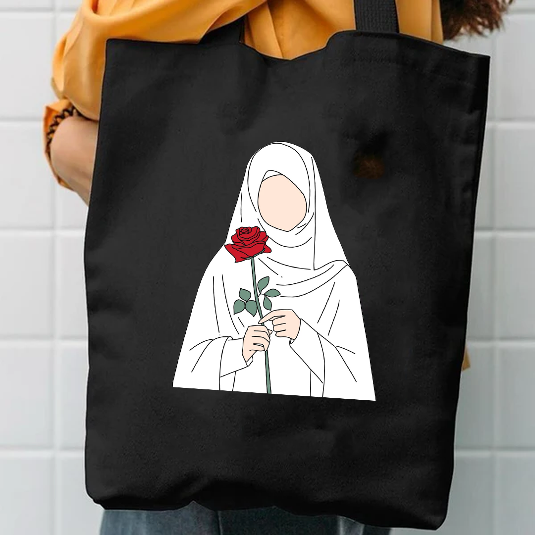 White hijab girl tote bag