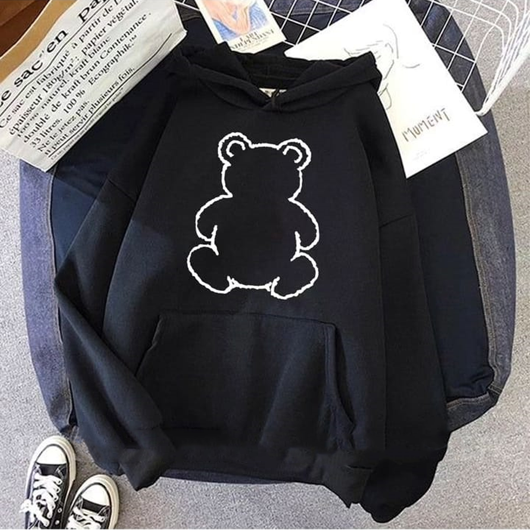 White outline bear Flece hoodie