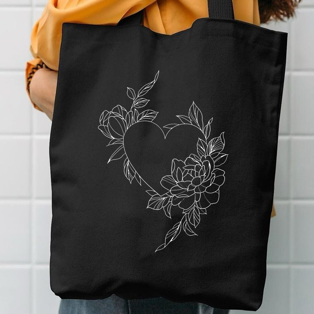 One line heart design canvas tote bag