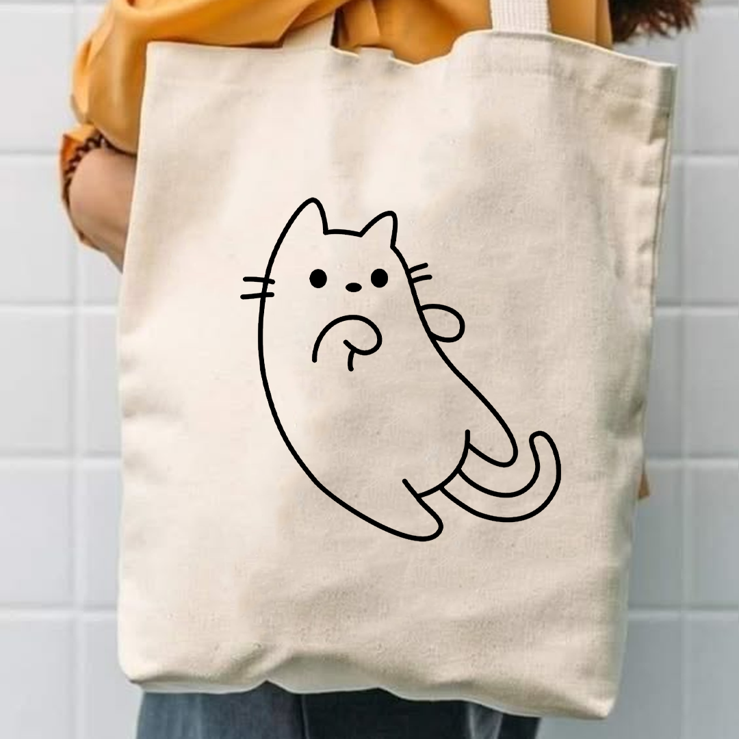 Line cat canvas tote bag