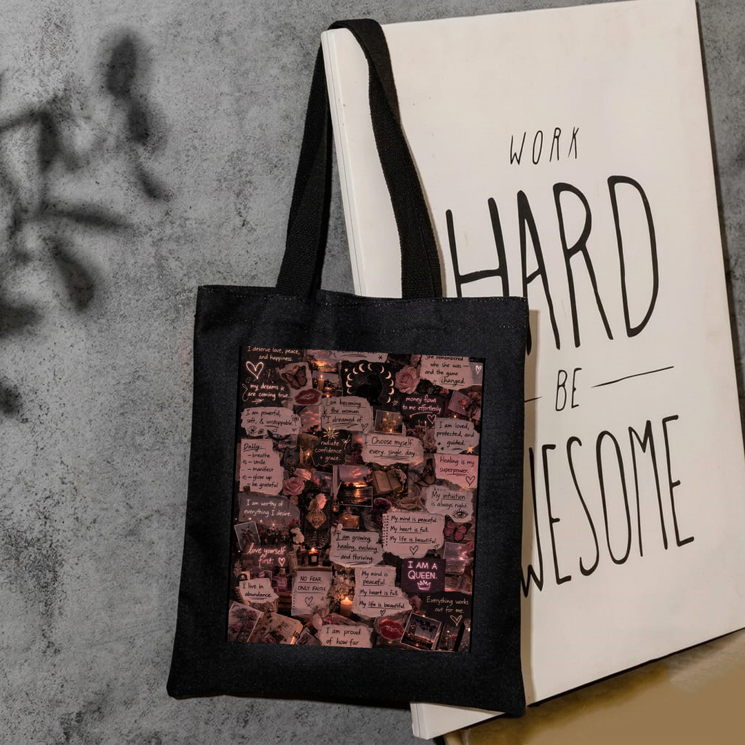 Aesthetic motivational collage tote bag