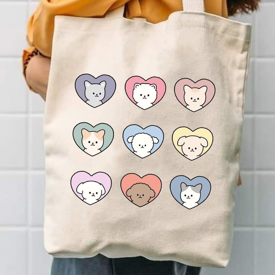 Heart cats canvas tote bag