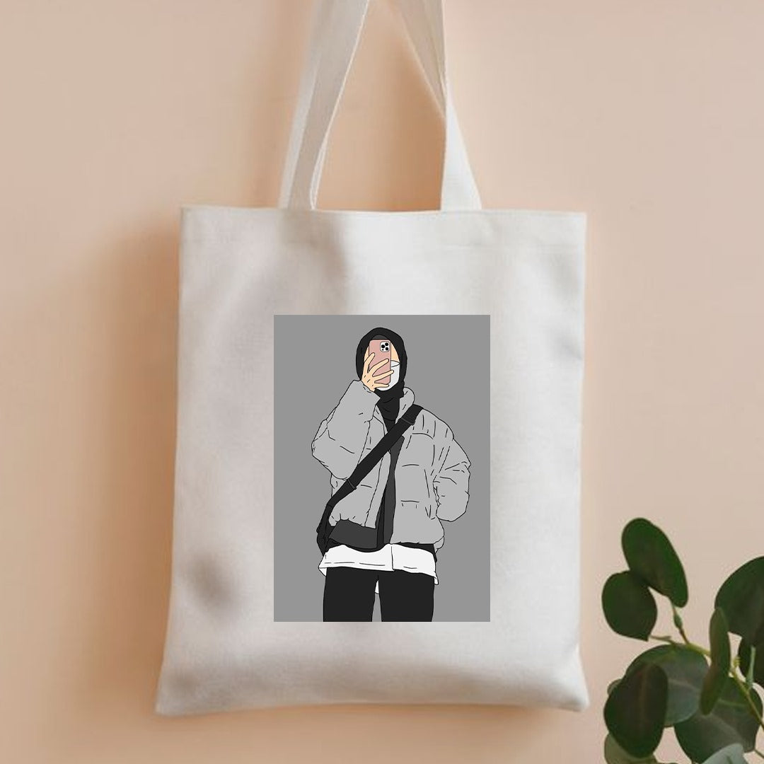 Asthetic hijab girl canvas tote bag