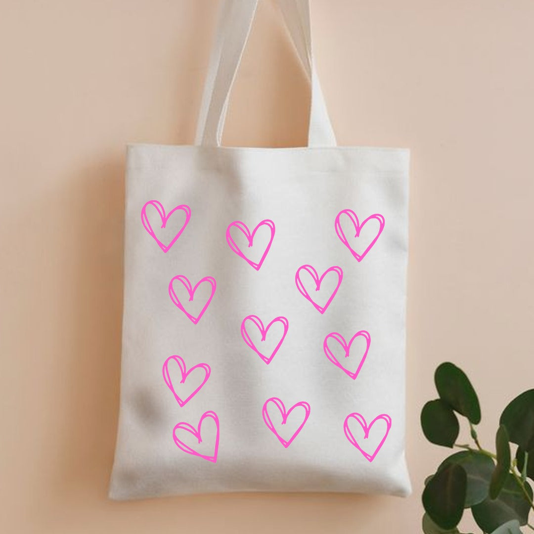 Pink heart canvas tote bag