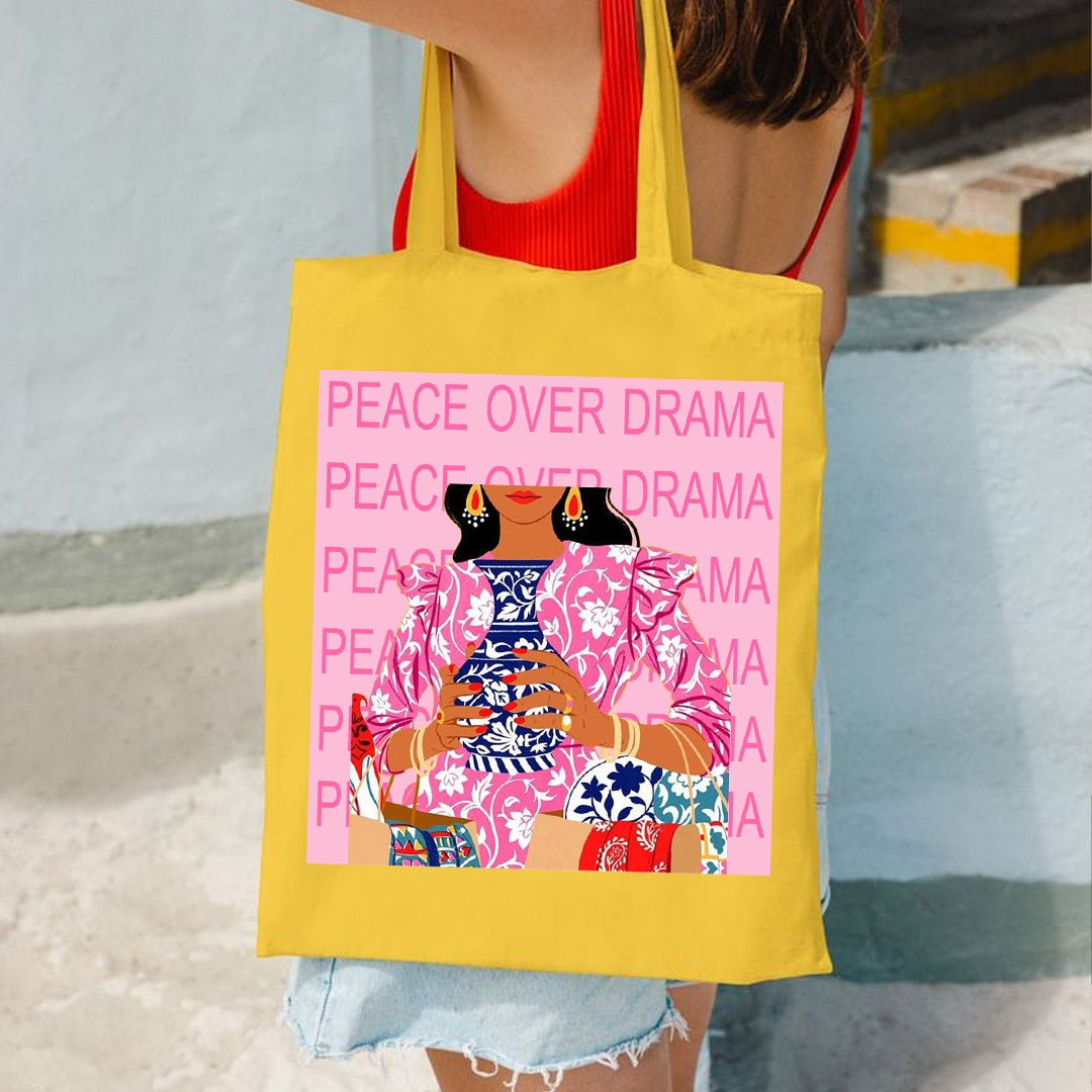 Peace over drama canvas tote bag