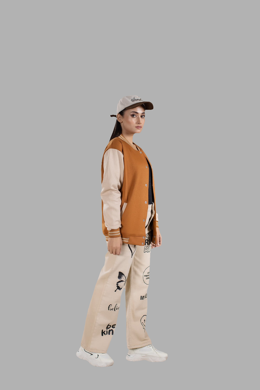 Women's Button Down Baseball Varsity Bomber Jacket Mustard