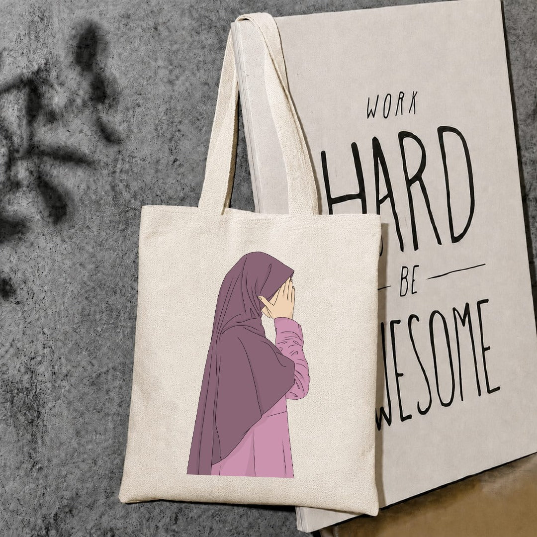 purple hijab girl tote bag