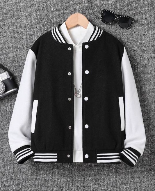 Women's Button Down Baseball Varsity Bomber Jacket Black
