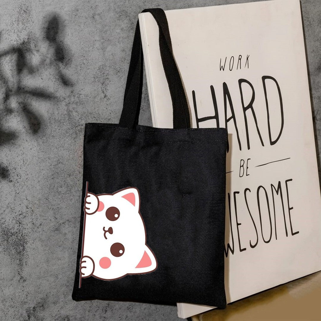 Cat head canvas tote bag