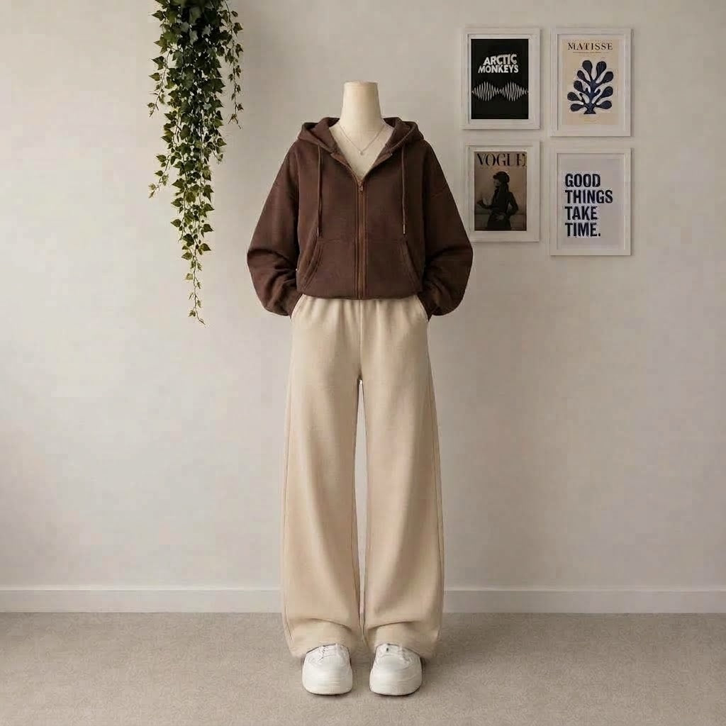Brown Zipper With Beige Flapper