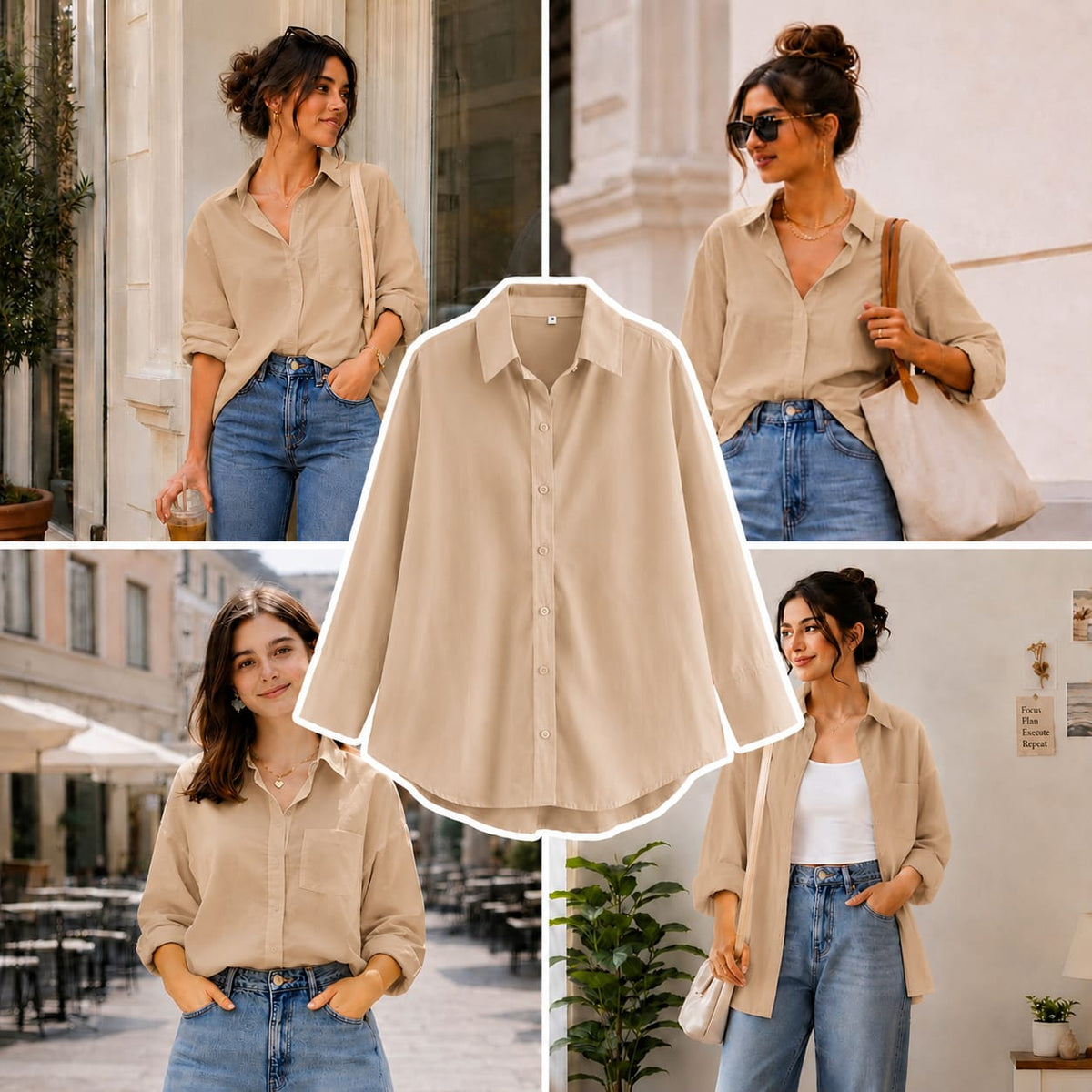 Beige Button Down Shirt