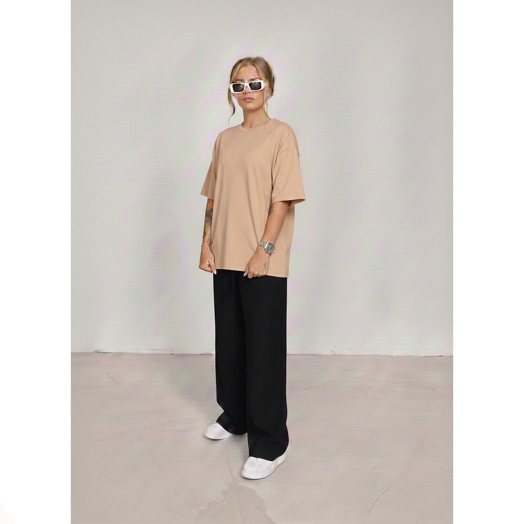 Beige Tee With Black Flapper