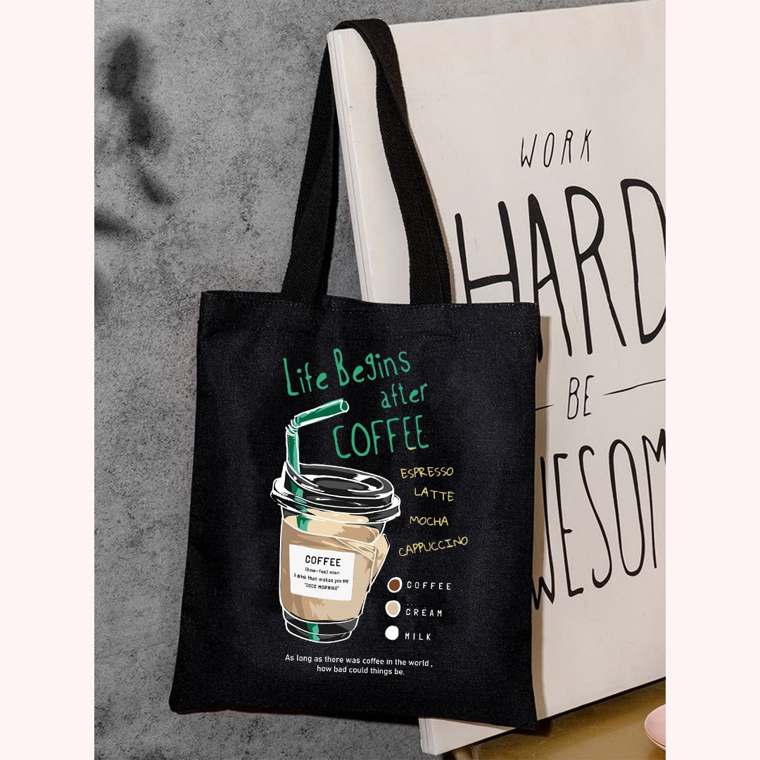 Life Begins After Cofee Printed Tote Bag