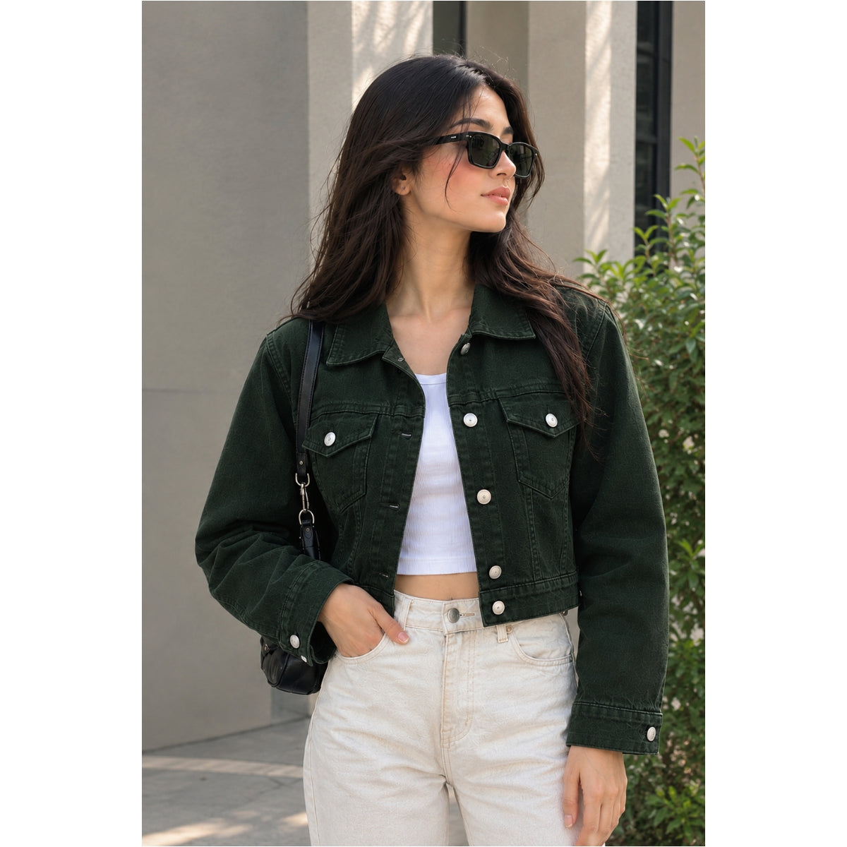 Green Crop Denim Jacket