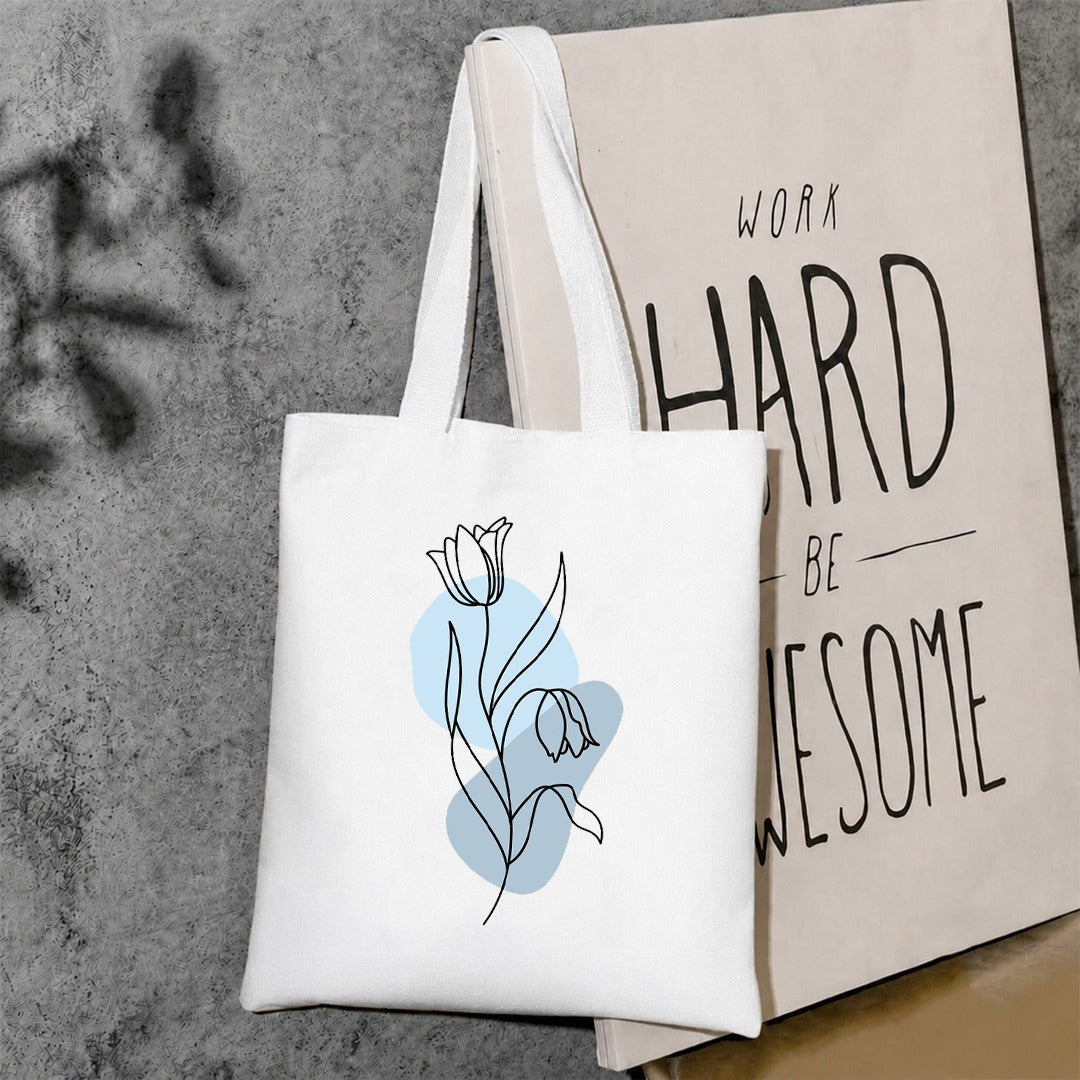 Asthetic line flower canvas tote bag