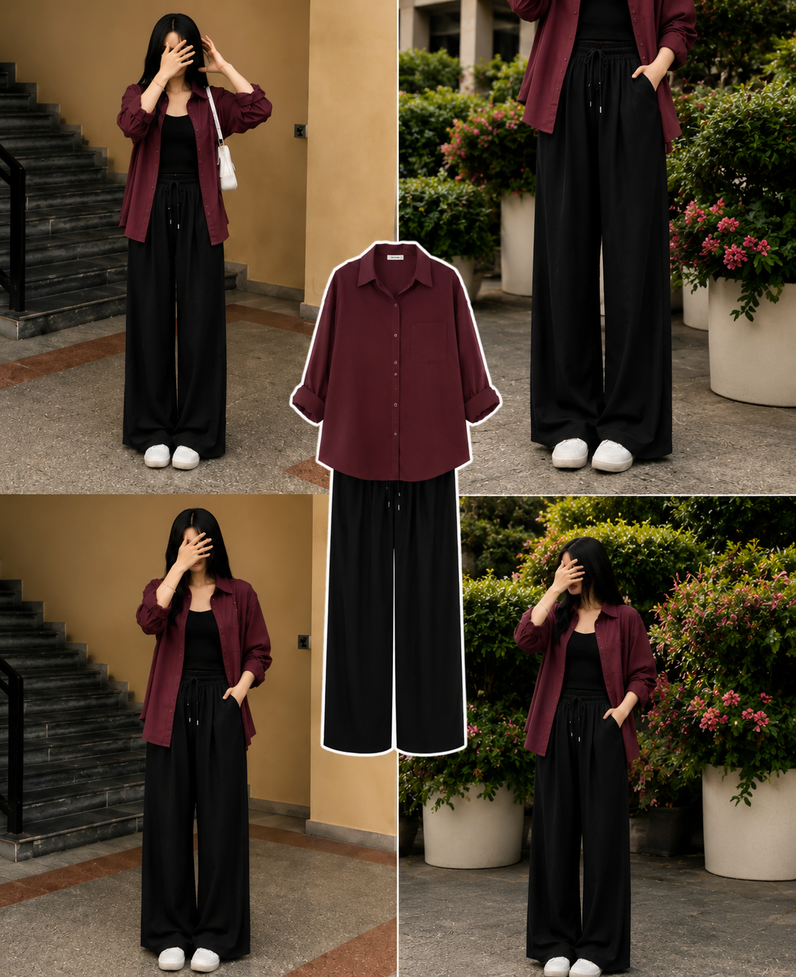 Maroon Button Down Shirt & Black Flapper Combo