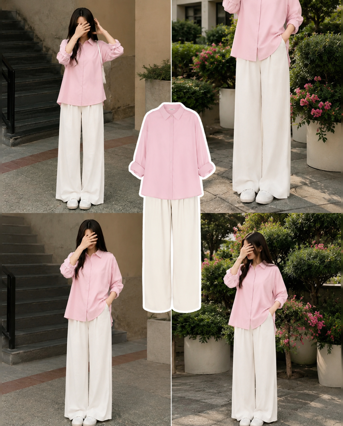 Pink Button Down Shirt & White Flapper Combo