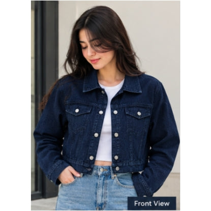 Navy Blue Crop Denim Jacket
