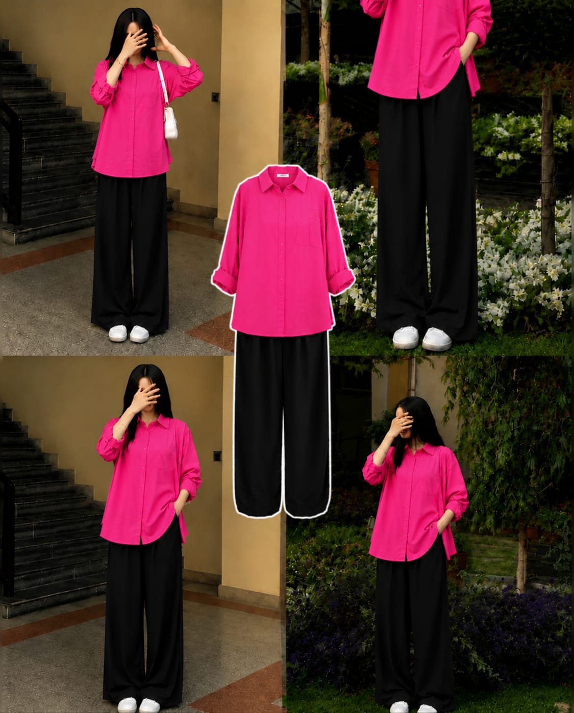 Shocking Pink Button Down Shirt & Black Flapper Combo